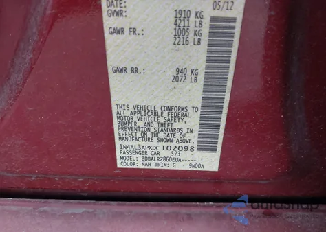 2013 Nissan Altima 2.5 S from USA, damaged, VIN 1N4AL3APXDC102098